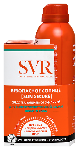 Svr sun secure набор/крем-мусс с эффектом фотошопа spf50+ 50 мл+спрей-вуаль безопасное солнце spf50 200 мл/