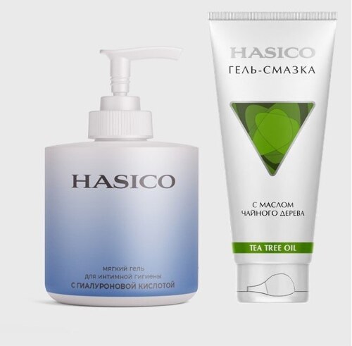 Набор из 2х средств HASICO: гель для интимной гигиены с гиалуроновой кислотой + ГЕЛЬ-СМАЗКА С МАСЛОМ ЧАЙНОГО ДЕРЕВА 100МЛ