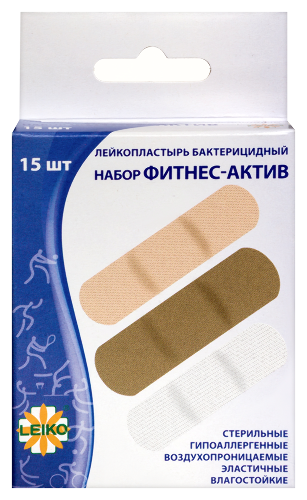 Лейкопластырь leiko (лейко) бактерицидный набор фитнес-актив 15 шт.
