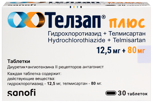 Купить Телзап плюс 12,5 мг + 80 мг 30 шт. таблетки цена