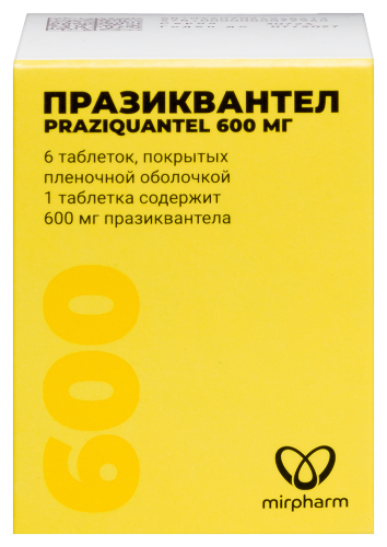 Празиквантел 600 мг 6 шт. банка таблетки, покрытые пленочной оболочкой