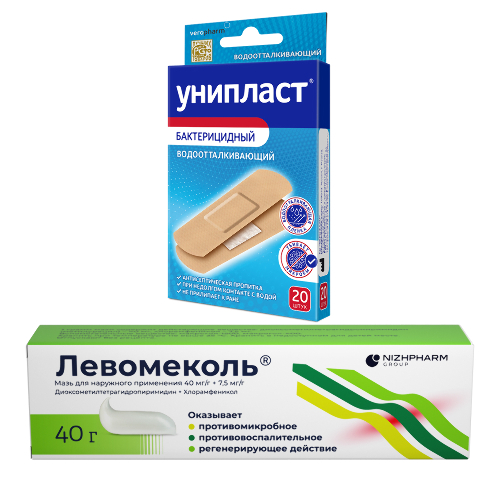 Набор для ран Унипласт бакт. влагостойкий 1,9х7,2 см 20 шт и Левомеколь 40 гр
