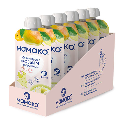 Набор из 6 уп. МАМАКО пюре яблоко и груша с козьим творожком 120г
