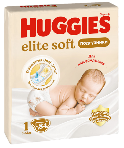Подгузники Huggies Elite Soft для новорожденных 3-5кг 1 размер 84шт