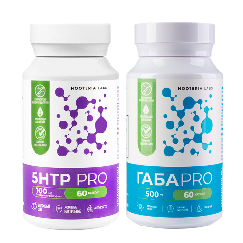 Набор из 1 уп. NOOTERIA LABS 5HTP PRO (5-ГИДРОКСИТРИПТОФАН) N60 КАПС ПО 260МГ+1 уп. ГАБА PRO N60 КАПС ПО 540МГ по специальной це