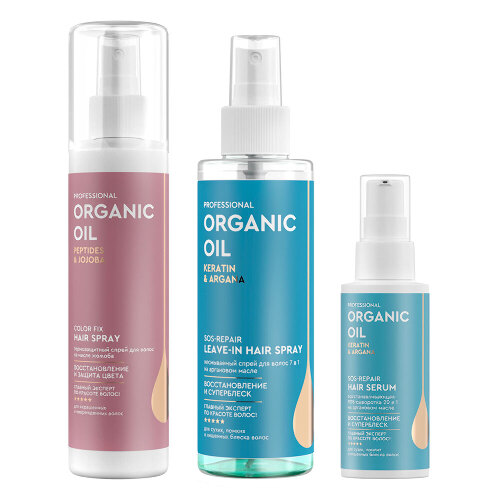 НАБОР PROFESSIONAL ORGANIC OIL МУЛЬТИУХОД: СПРЕЙ ДЛЯ ВОЛОС 7 В 1 НЕСМЫВАЕМЫЙ 190МЛ + SOS-СЫВОРОТКА 20 В 1 ВОССТАНАВЛИВАЮЩАЯ 100МЛ + СПРЕЙ ДЛЯ ВОЛОС ТЕРМОЗАЩИТНЫЙ 190МЛ со скидкой