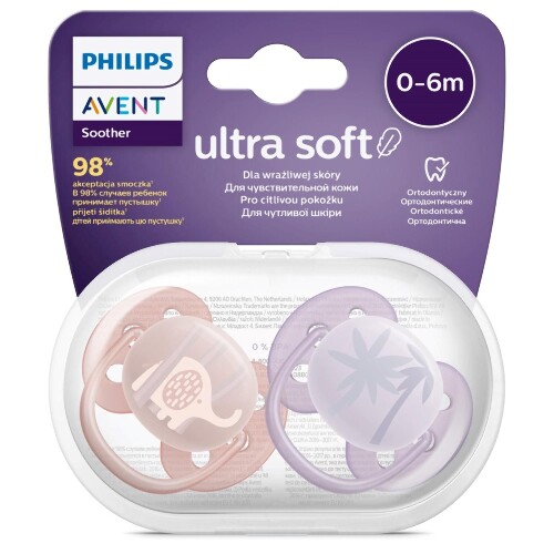 Avent соска-пустышка силиконовая ultra soft 0-6 мес 2 шт. scf091/09