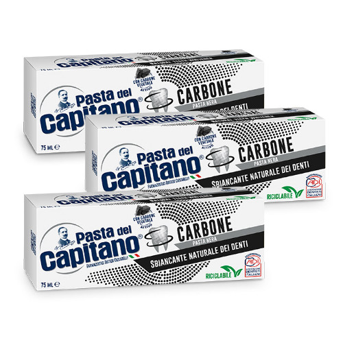 НАБОР 3=2 PASTA DEL CAPITANO ЗУБНАЯ ПАСТА ОТБЕЛИВАЮЩАЯ С ДРЕВЕСНЫМ УГЛЕМ 75МЛ