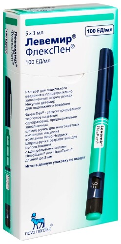 Левемир флекспен 100 МЕ/мл раствор 3 мл шприц-ручка 5 шт.