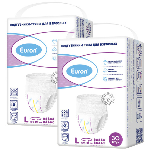 Купить Euron подгузники-трусы для взрослых l (large) 30 шт. х 2 по цене 4538 руб в Москве Euron подгузники-трусы для взрослых l (large) 30 шт. х 2