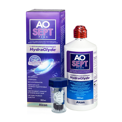 Aosept plus система для ухода и хранения контактных линз одноступенчатая пероксидная с увлажн матрицей hydraglyde 360 мл