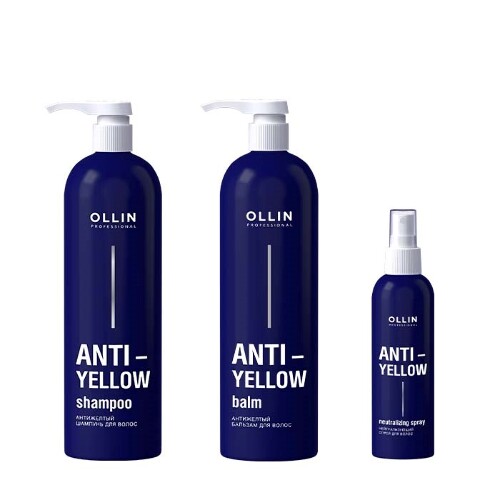 Набор OLLIN ANTI-YELLOW шампунь для волос антижелтый 500мл + бальзам 500мл + спрей 150мл