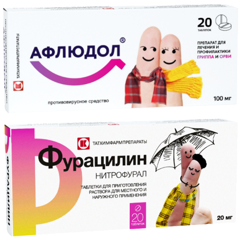 Набор Афлюдол  100 мг №20 + Фурацилин 20 мг №20