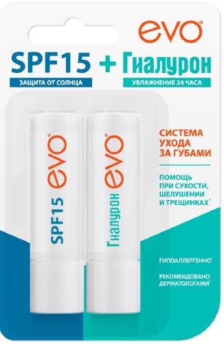 Evo/бальзам для губ гиалурон 2,8+бальзам для губ spf15 защита от солнца 2,8/