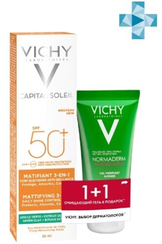 Купить Vichy набор/capital soleil уход мат для жирной проблемной кожи 3-в-1 spf50+ 50 мл+normaderm phytosolution гель очищающий для умывания 50 мл/ цена