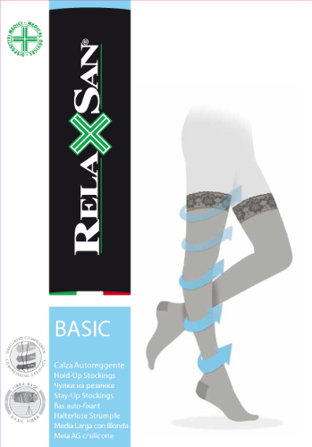 Купить Relaxsan basic чулки компрессионные stay-up 140den 1 класс/18-22mmhg (арт 870) размер 3/телесный цена