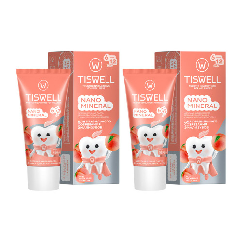 Набор из 2уп TISWELL ЗУБНАЯ ПАСТА РЕМИНЕРАЛИЗУЮЩАЯ С НАНОГИДРОКСИАПАТИТОМ ДЕТСКАЯ С 6 ЛЕТ 60 ГР/НЕЖНЫЙ ПЕРСИК