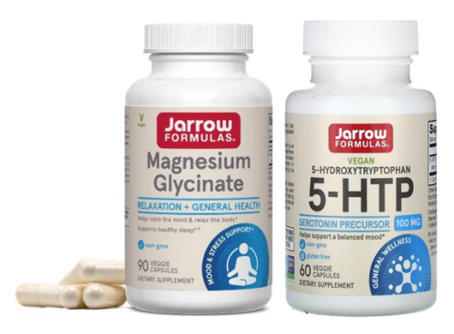 Набор Антистресс Jarrow formulas магнезиум глицинат 90 шт. капсулы массой 1247,73 мг + Jarrow formulas 5-гидрокситриптофан 100 мг 60 шт. капсулы массой 505 мг