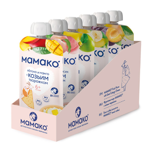 Набор из 6 уп. МАМАКО пюре фруктовое с козьим творожком 120г в ассортименте