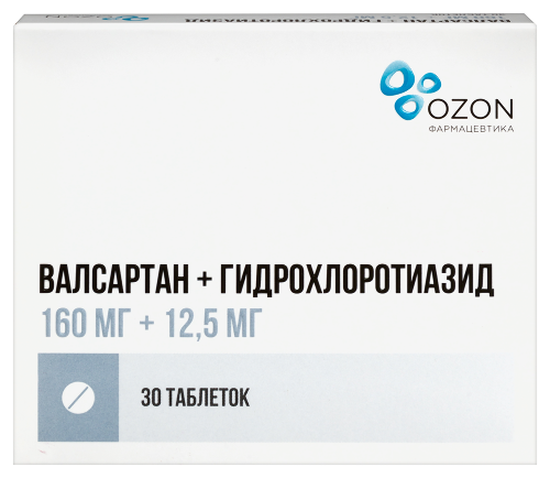 Валсартан+гидрохлоротиазид 0,16+0,0125 30 шт. таблетки, покрытые пленочной оболочкой