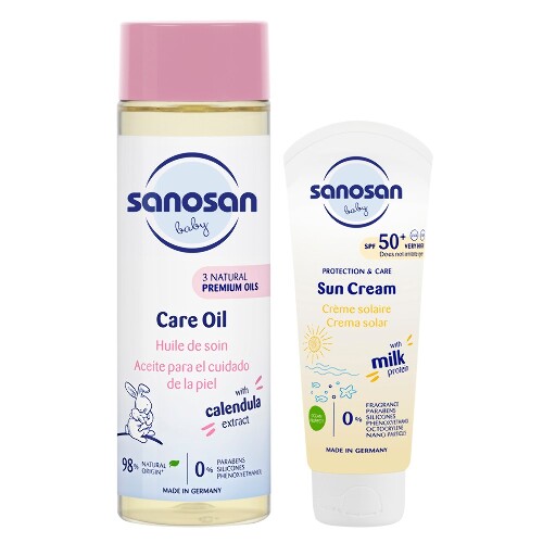 Набор SANOSAN BABY крем солнцезащитный для детей spf 50+ +  масло с обогащенной формулой 200мл со скидкой 