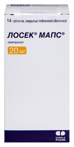 Лосек мапс 20 мг 14 шт. таблетки, покрытые пленочной оболочкой