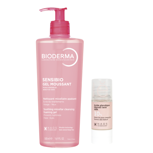 Набор Bioderma Sensibio Очищающий гель для чувствительной кожи 500мл + Etat pur Сыворотка с гликолевой кислотой 10% 15мл