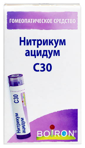 Купить Нитрикум ацидум с30 гомеопатический монокомпонентный препарат минерально-химического происхождения 4 гр гранулы гомеопатические цена