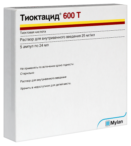 Тиоктацид 600Т 25 мг/мл раствор для внутривенного введения 24 мл ампулы 5 шт.