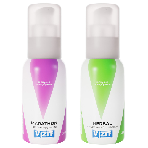Набор Vizit гель-лубрикант Herbal натуральный травяной 50 мл – Vizit гель-лубрикант Marathon пролонгирующий 50 мл