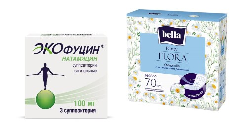 Набор Экофуцин 100мг 3шт. супп ваг + Bella прокладки ежедневные Panty flora camomile с экстрактом ромашки №70 со скидкой