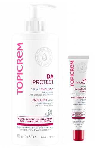 Набор Топикрем Da Protect бальзам липидовосстанавливающий 500мл +  крем для лица липидовосстанавливающий 40мл со скидкой