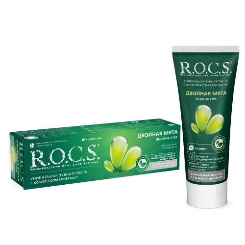 Rocs зубная паста энергия утра со вкусом двойной мяты 74 гр