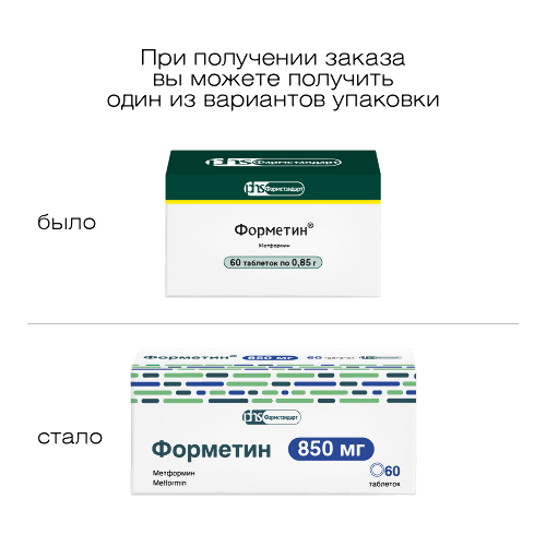Форметин 850 мг 60 шт. таблетки