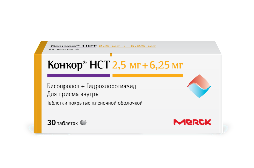 Конкор нст 2,5 мг + 6,25 мг 30 шт. таблетки, покрытые пленочной оболочкой