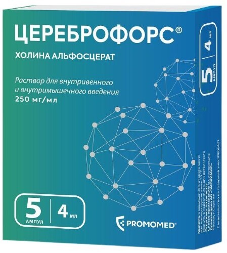Купить Цереброфорс 250 мг/мл раствор для внутривенного и внутримышечного введения 4 мл ампулы 5 шт. цена