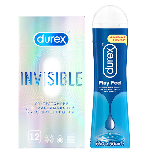 Набор Презервативы Durex Invisible (ультратонкие) Презервативы 18 + Гель Durex FEEL 50ML для повыш чувствительности