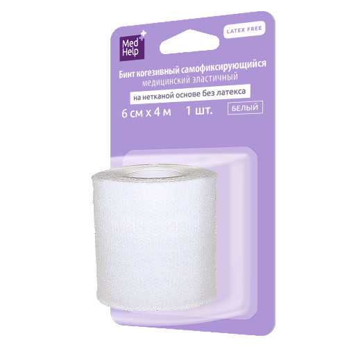 Medhelp бинт когезивный самофиксирующийся эластичный медицинский на нетканой основе без латекса белый 6 смх4 м