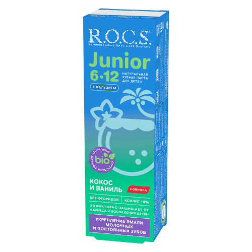 Rocs зубная паста junior кокос и ваниль для детей 74 гр