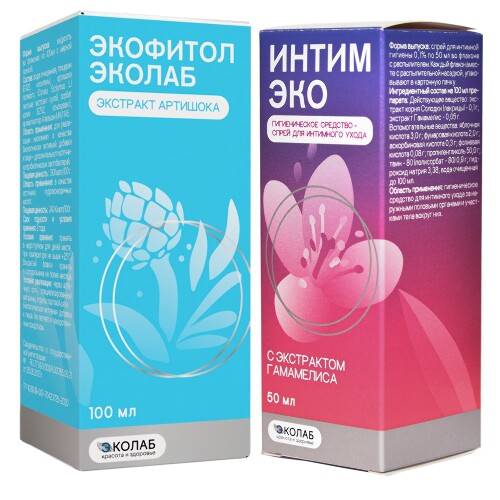 Набор Экофитол Эколаб экстракт артишока 100мл + Спрей для интимной гигиены Интим эко 50мл - со скидкой