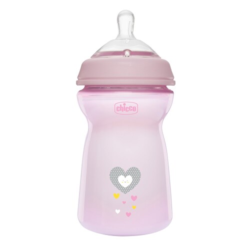Chicco natural feeling бутылочка полипропиленовая+соска силиконовая с флексорами 6+ 330 мл розовая