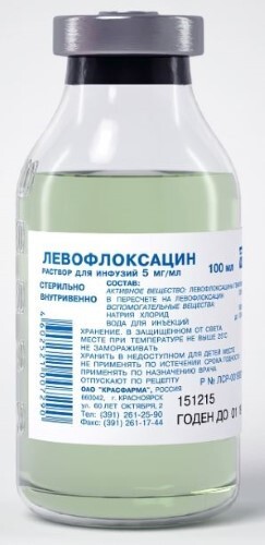 Левофлоксацин 0,005/мл 1 шт. бутылка раствор для инфузий 100 мл