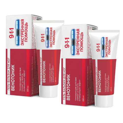 Набор "2 по цене 1го" - 911 Экстренная помощь венотоник гель-бальзам для ног с охлаждающим эффектом 100мл