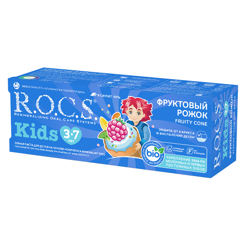Rocs зубная паста kids фруктовый рожок со вкусом мороженого 45 гр