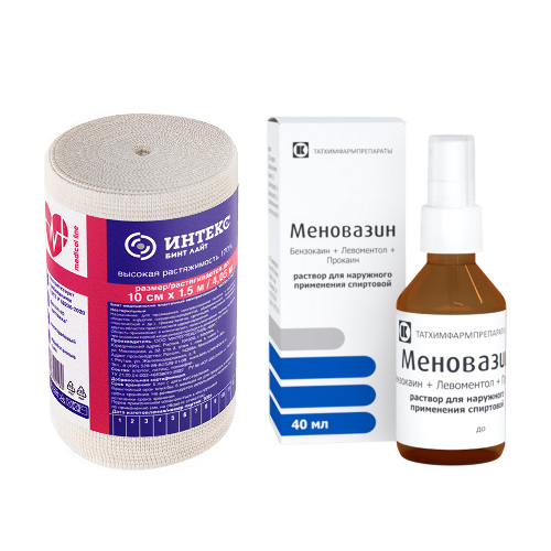 Набор Бинт эластичный компрессионный Интекс-лайт высокой растяжимости 10 смх1,5 м + Меновазин спрей 40мл - со скидкой