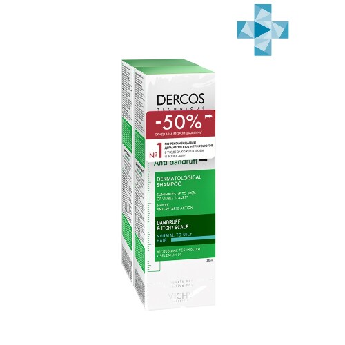 Купить Vichy dercos интенсивный шампунь-уход против перхоти для нормальных и жирных волос 200 мл 2 шт. цена