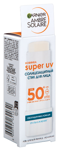 Garnier ambre solaire стик для лица солнцезащитный super uv spf50+ 9 мл