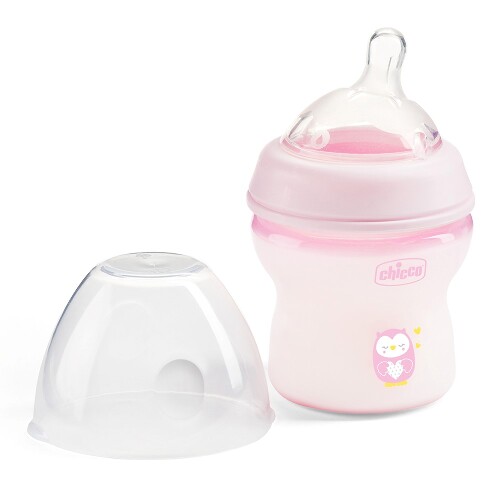 Chicco natural feeling бутылочка для кормления соска силиконовая наклонная 0+ 150 мл/розовая