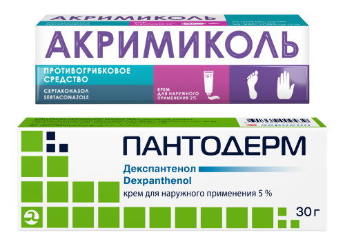 НАБОР АКРИМИКОЛЬ 2% 15,0 КРЕМ Д/НАРУЖ ПРИМ + ПАНТОДЕРМ 5% 30,0 КРЕМ Д/НАРУЖ ПРИМ закажи со скидкой