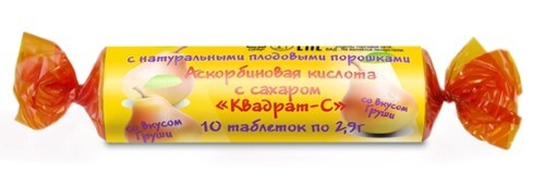 Купить Аскорбиновая кислота с сахаром квадрат-с со вкусом груши 10 шт. таблетки массой 2,9 г/крутка/ цена